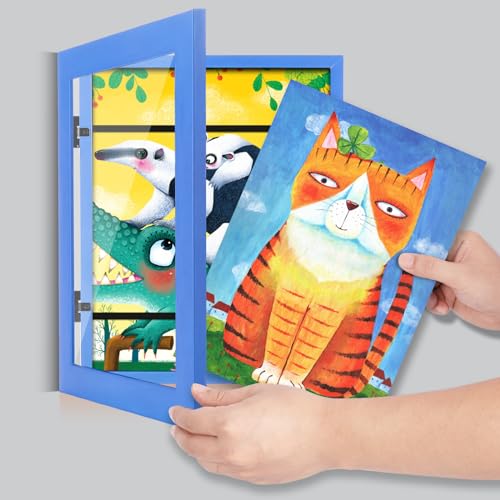 Image of [2-Pack] Kids Art Frames, 8.5x11 Front Opening Kids Artwork Frames Changeable, Skyblue Artwork Display Storage Frame for Wall, Holds 50 Pcs, for 3D Picture, Crafts, Children Drawing, Hanging Art,