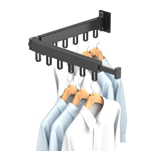 YATOSEEN Tendedero de Ropa de Pared, tendedero retráctil con Ganchos, Resistente y Que Ahorra Espacio, Apto para Interiores y Exteriores, Ideal para balcón, lavadero y baño (Gris, 2 Pliegues)