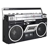 Reproductor/Grabador Casetes PortáTil, Radio Am/FM, Altavoz BT, Reproductor Casetes Vintage Compatible con Tarjeta Memoria Y USB, Conector para Auriculares, para Reuniones Familiares,Black