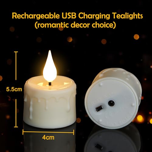 Image of Rechargeable Tea Lights with Remote and Timer, 6pcs Flameless Candles LED Flickering with Charging Base and USB Cable, Electric Votive Tealights Warm White