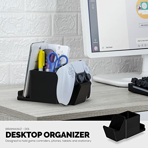 Image of Desk Organizer with Game Controller Holder, Tablet Stand for iPads /iPhones, TV Remote & Pen Storage, Reduce Desktop Clutter, Have All Your Side Table Items in One Space (Black)