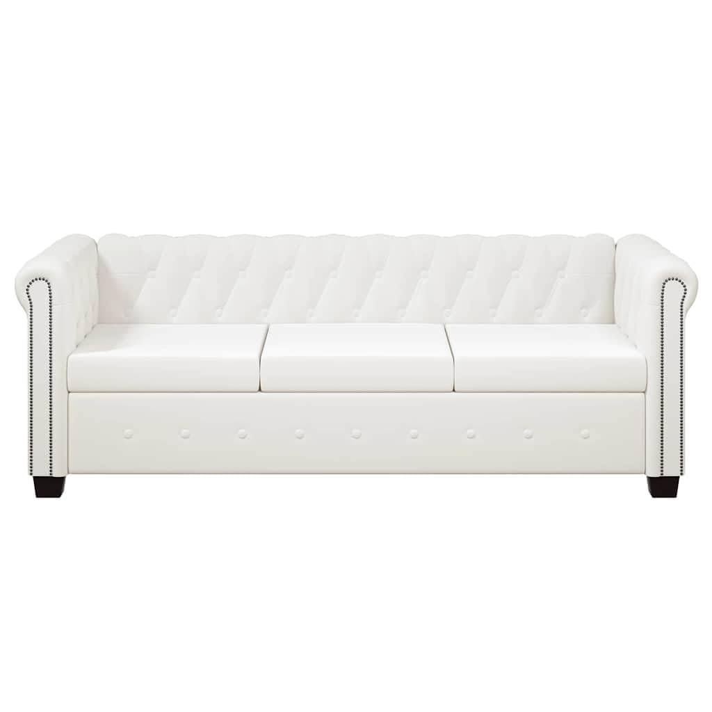 Chesterfield - Juego de sofá de 2 plazas y 3 plazas, piel sintética blanca, diseño lujoso, marco de madera, acolchado cómodo para salón, oficina, vestíbulo
