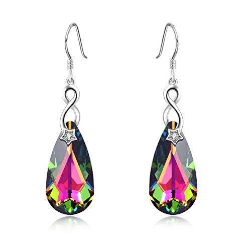 Sterling Silver Teardrop Dangle Drop Earrings Crystals Fine Jewelry Gift for Women