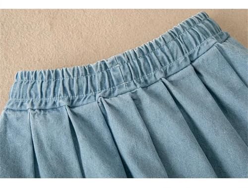 Women's Cotton Denim Skirt Drawstring Loose Pleated Skirt4