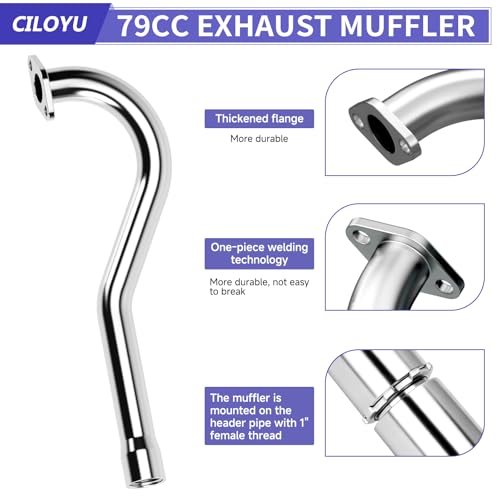 Image of Central Long Mini Bike Trumpet Exhaust Pipe for GMB100 CT100U | 3 Stage Under Seat Muffler Fits for Predator 79cc 3HP 98cc 154F 3.0HP Engine GPS Rascal 98 Lite FR-P Coleman Minibike Parts
