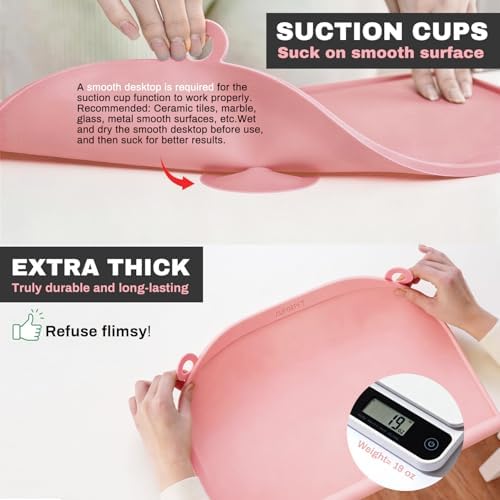 Large Silicone Suction Table Mat, 17" x 12" Thick Placemat with Edge-Bumper, Raised Edge Leakproof, Non-Slip for Kids Toddler Baby Essentials Dinning, Restaurant Eating, Plates, Art, Craft & Painting - 5
