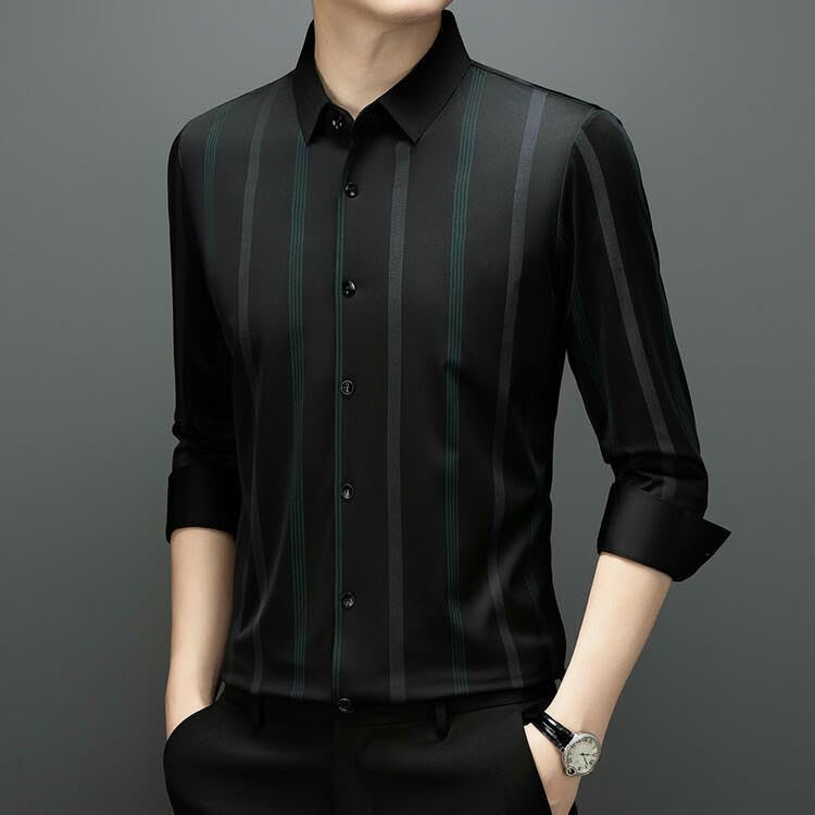 Men's Long Sleeve Spring Autumn Business Casual Wrinkle-Free Anti-Wrinkle Elastic Striped Shirt4