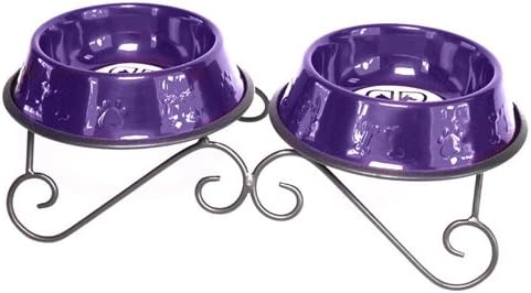 Platinum Pets 3-Cup Scroll Double Diner Stand with Two Bowls, Electric Purple