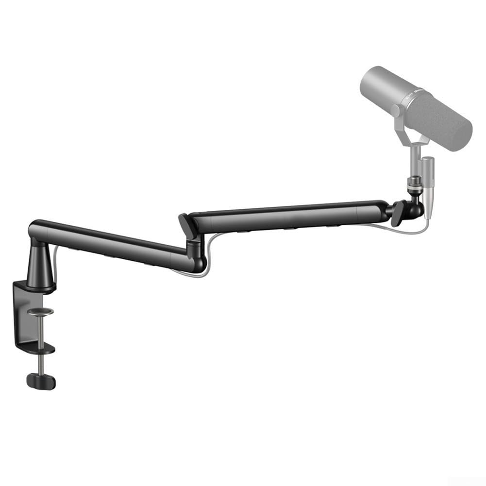 Soporte de mesa para micrófono de metal robusto con soporte flexible para un posicionamiento óptimo, diseño compacto de 43,5 x 20 x 6 cm en negro para estudio en casa, streaming en vivo y grabación de