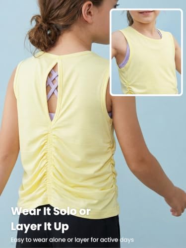 Image of WELAKEN Girls' Athletic Tank Top - Mesh Open Back Sleeveless Sports Shirt for Active Kids
