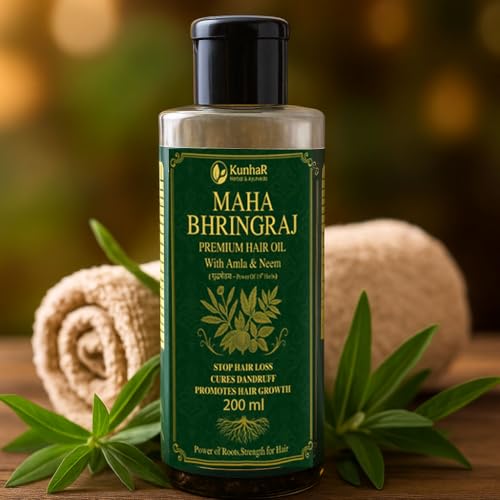 Image of Maha Bhringraj Premium Hair Oil with Amla & Neem - 200 ml (Pack of 1) - Reduces Hair Fall, Cures Dandruff - Ayurvedic Herbal Formula - Power of Roots