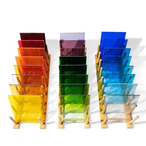 ALLINKIT 24 Stück Transparentes Buntglas,15,2 x 10,2 cm Kathedralen Glas,Stained Glass Sheets,Buntglas Mosaik für DIY Dekoration,Glasmosaik für Fenster