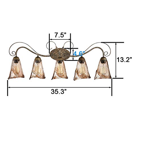 Claxy Vintage Rustic Vanity Lights Amber Glass Wall Sconces-5 Lights #TOP6