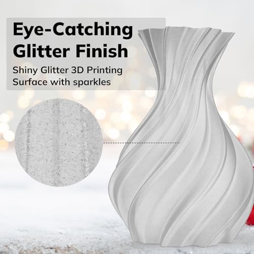 Image of AMOLEN Shiny Glitter PLA 3D Printer Filament 1.75mm Shiny Silver with Sparkles and Glitters Dimensional Accuracy + /- 0.02mm 1KG /2.2lbs
