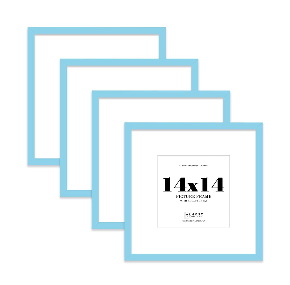 14x14 Light Blue Picture Frame with Large Mount for 8x8 Photos, Prints - Modern Square Wall Frame, Set of 4