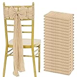 Showgeous 20 PCS Chair Sashes Cheesecloth Chair Sashes Rustic Chair Decorative Bows Designed Chair Cover for Wedding Banquet Party Aisle Home Kitchen Decoration (Light Brown, 16 x 108 inch)
