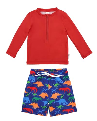 ALVABABY Long Sleeve Rashguards, Baby/Toddler Boys' Rash Guard Sets,Boy Swimsuit UPF 50+ Sun Protection Two Piece Bathing Suit ST-R03-6-12M
