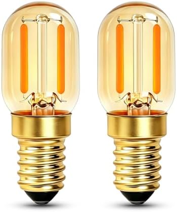 E14 LED Night Light Bulb 1W, Amber Glass SES Small Edison Screw Vintage LED Filament Bulb 10W Equivalent, Ultra Warm White 2200K T22 Mini Tubular Bulbs, Non-Dimmable, 2-Pack