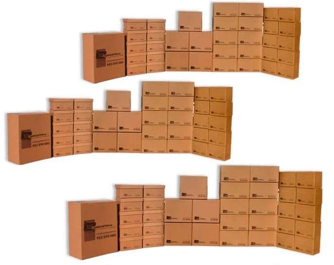 1 Pack cajas de mudanza GRANDE. 108 Cajas de diferentes tamaños + accesorios. Alta resistencia.