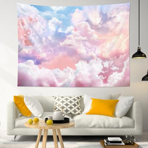 HVEST Pink Cloud Tapestry Blue Sky Abstract Cloud Pink Aesthetic Tapestry for Bedroom Living Room Cute Room Decoration for Women Girls Room Dorm Apartment, 80x60 Inches by HVEST - Image 4