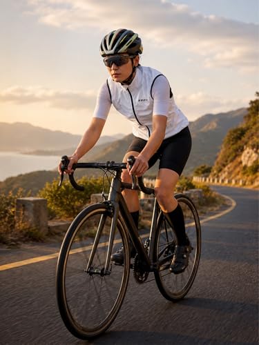 Image of qualidyne Women's Windproof Cycling Vest, Lightweight Full-Zip Breathable Sleeveless Bike Jacket, 1 Back Pocket, Reflective
