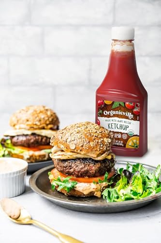 Organicville Organic Ketchup - Tomato Ketchup, Gluten Free, Non-GMO, Vegan, USDA Organic, Made with Agave Nectar, Plant-Based Ketchup, Squeeze Bottle - 24 Oz, 4-Pack