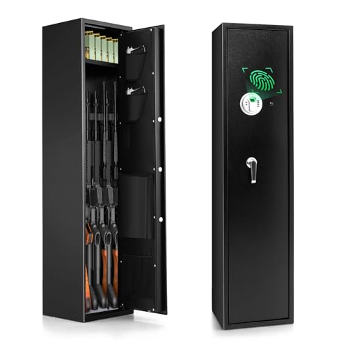 GYMAX Cassaforte per Fucili con Capacità di 5, Sicurezza Biometrica