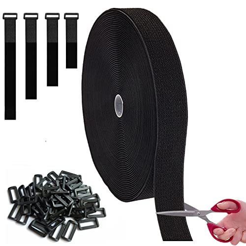Huapx 16Ft Reusable Nylon Fastening Cable Straps, 1”Wide Cut-To-Length Self-Adhesive Hook And Loop Heavy Duty Securing Straps,Cinch Straps With 25 Buckles Cord Organized Storage And Tidy (1" X16Ft) #TOP4