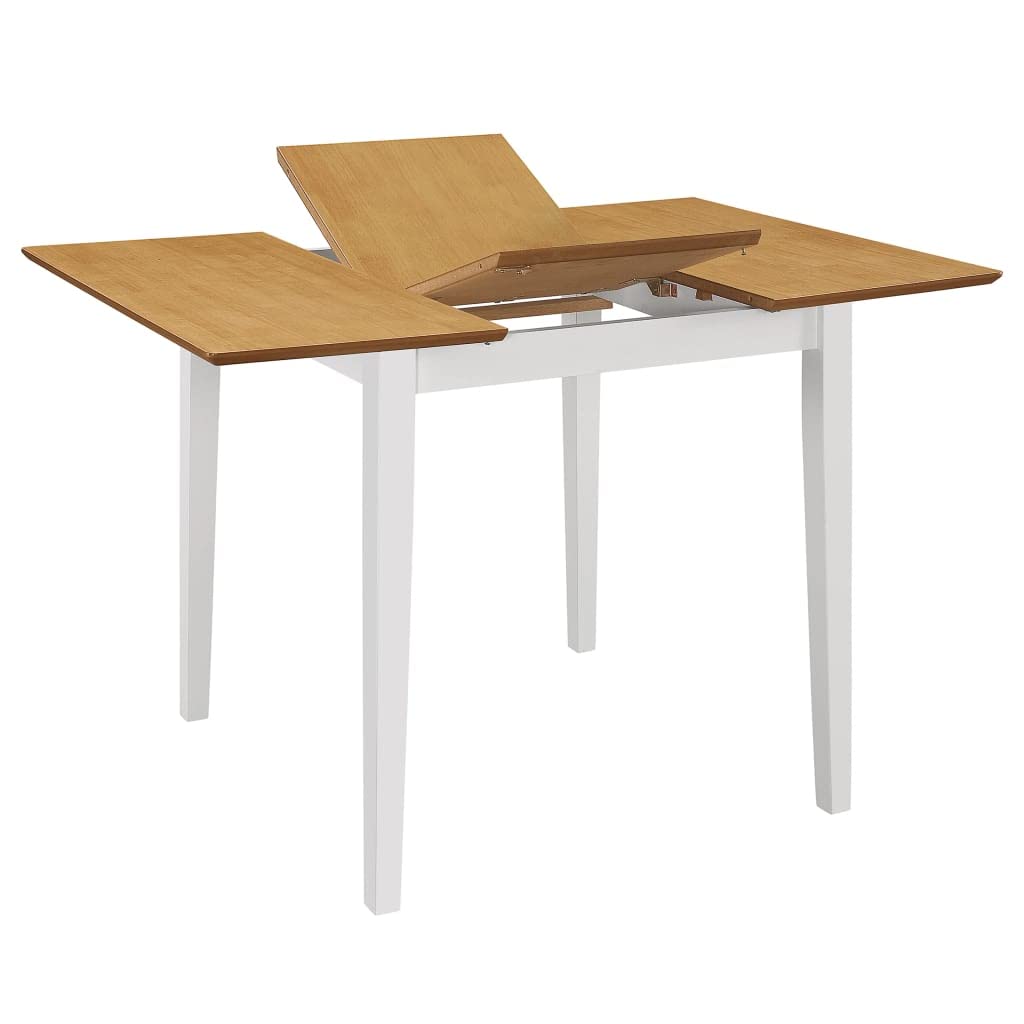 Mesa de comedor extensible blanca (80-120) x 80 x 74 cm MDF Madera de árbol de caucho Chapa Aspecto rústico Diseño práctico Mesa extensible Ahorra espacio Plegable Fácil montaje