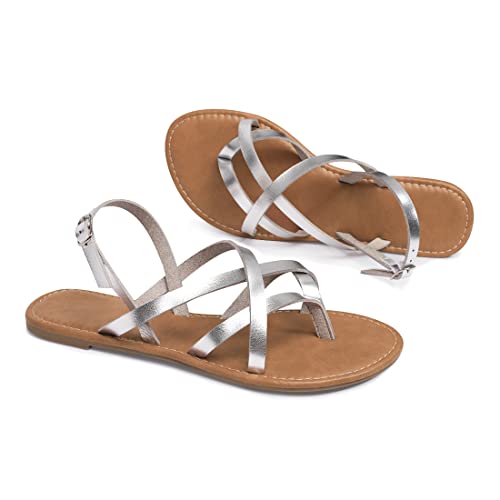 Image of Huayuanwell Women's Gladiator Flat Sandals Fisherman Strappy Sandals Ankle Strap Sandals