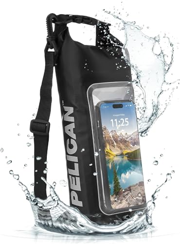 Pelican Marine IP68 Waterproof Dry Bag 2L - Roll Top Waterproof Backpack w/Phone Case/Pouch - Boating & Kayak Accessories - Essentials for Camping Swimming Beach Fishing Rafting Travel - Black