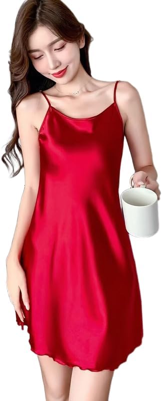 [売店] 婦人用サテンローブ、 レディース 半袖 スパゲッティストラップ バックレス ベビードール ナイトガウン 95% コットン 