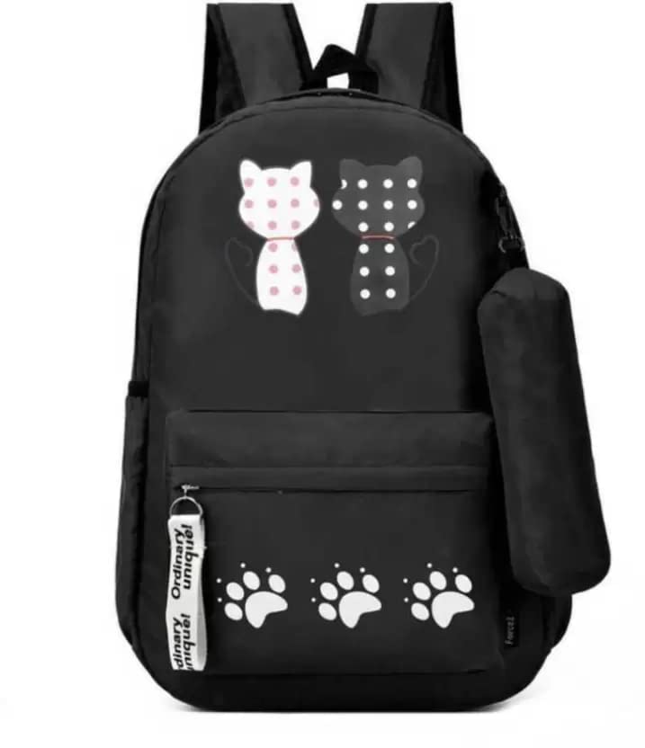 Velouria Cute Cat Print Backpack for Girls & Boys | Stylish School Bag with Paw Design | Casual Travel Backpack with Extra Pouch