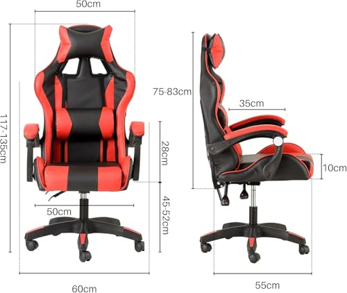Sedia da Gaming, Sedia Ufficio Ergonomica con Schienale Regolabile, Poggiatesta e Supporto Lombare, Rosso - Sedia gaming - Immagine 2