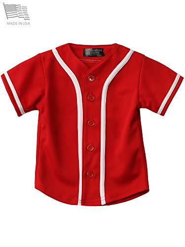 Ma Croix Mx Kids Button Down Baseball Jersey Little League Tee Softball Shirt (2T, 5Up01_Red/White) #TOP2