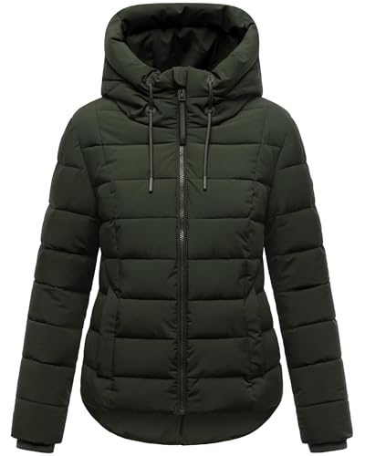 MARIKOO Damen Winterjacke warme Steppjacke mit Kapuze Tayenaa 16 Dark Olive Gr. M