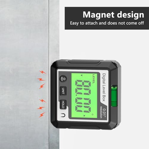Digitaler Winkelmesser, 4 X 90-Grad-Bereich, Magnetische Befestigung, Mehrere Messmodi, Datensperrfunktion, für Holzbearbeitung, Autoreparatur (Schwarz und ß)