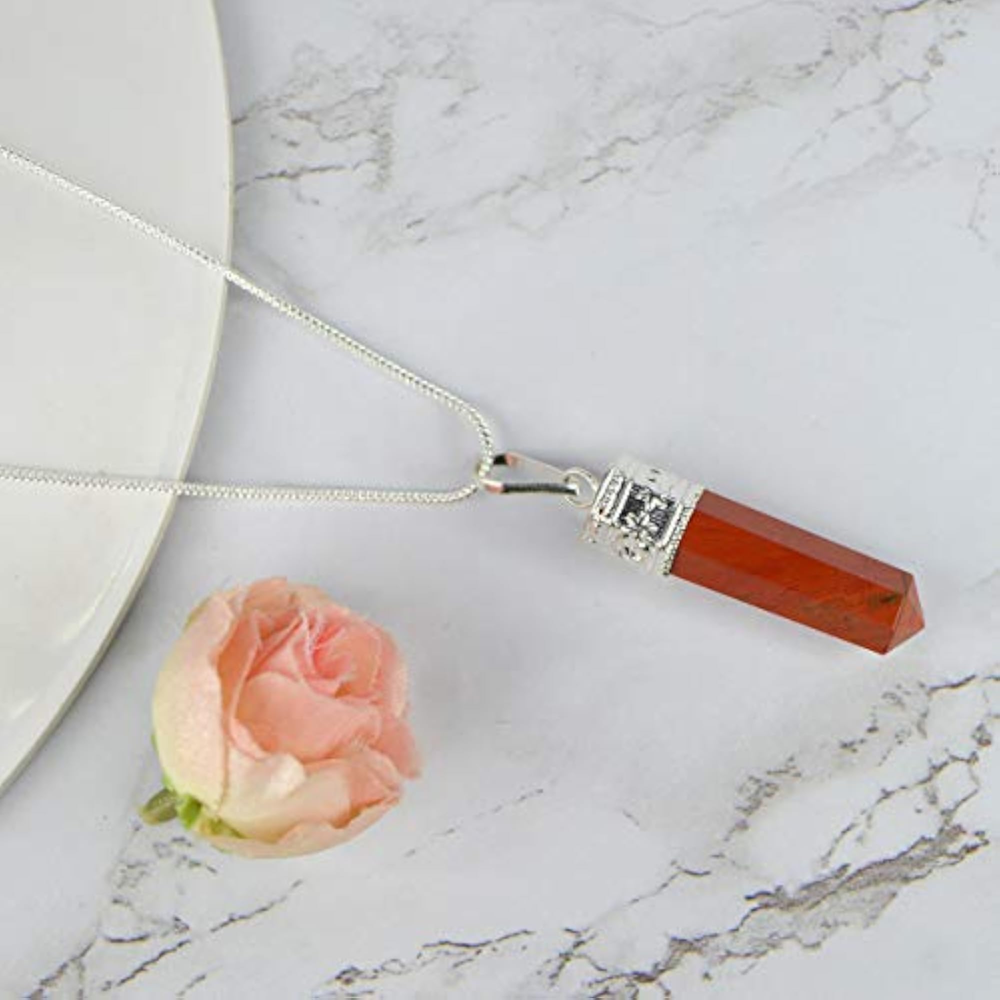 Natural Red Jasper Pencil Shape Pendant with Chain