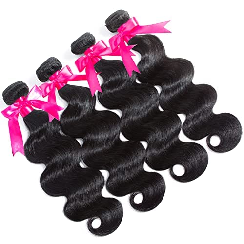 Flady 10A Brazilian Body Wave Hair 4 Bundles with Closure 100% Unprocessed Virgin Human Hair Bundles with 4x4 Free Part Closure (20 22 24 26inch)…