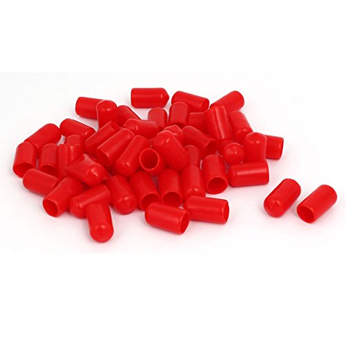 Aexit 10.5mm Inner Cord Management Dia Rubber Insulated End Cap Screw Thread Protector Cover Cable Sleeves Red 50pcs