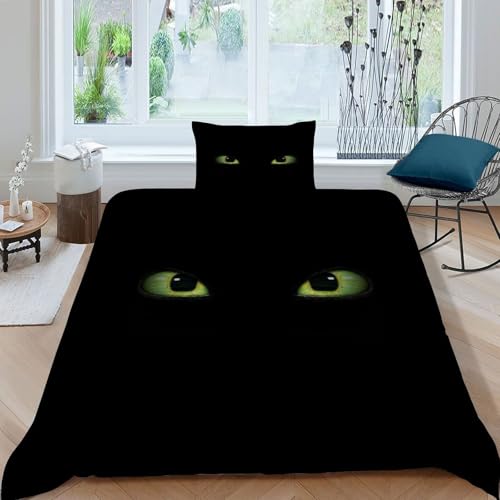 Housse de couette black cat chat noir 135x200 parure lit microfibre
