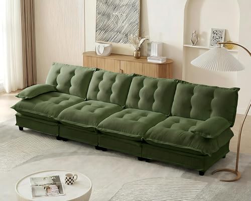 Image of 139 inch Sectional Sleeper Sofa, Modular Deep Seat Couches for Living Room Apartment, Flexible Module Combination Cloud Sofa with Spring Support, Easy Assembly, Dark Green