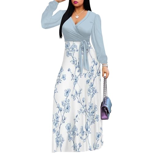 PinkPatty Plus Size Dresses for Curvy Women V Neck Flowy Long Sleeves Wrap Maxi Dress Travel Vacation Outfits2