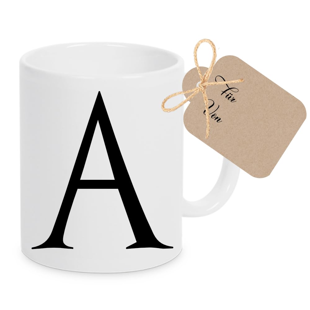 Manufaktur Liebevoll Tasse mit Buchstaben A-Z Tasse personalisiert Personalisierte Tasse Namenstasse Kaffeebecher personalisiert Frau Mann (Schwarzer Buchstabe)