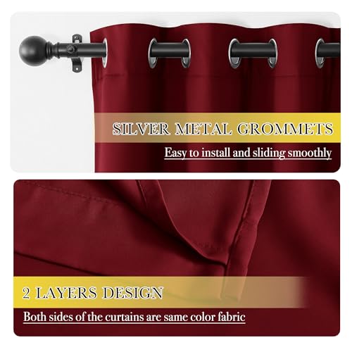 Image of NICETOWN Kitchen 100% Blackout Curtain Panels, Thermal Insulated Same Color Liner Curtains, Noise Reducing and Cold Blocking Drapes for Windows (2 Panels, Red, 42 inch Wide by 63 inch Long)