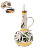 2026 Botella dispensadora de aceite de oliva de cerámica, botella de cerámica italiana pintada a mano, dispensador decorativo de gres con boquilla para aceite, vinagre, jarabe de café (1 unidad)