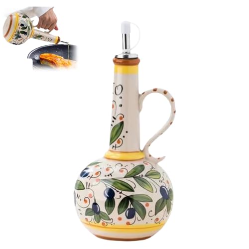 2026 Botella dispensadora de aceite de oliva de cerámica, botella de cerámica italiana pintada a mano, dispensador decorativo de gres con boquilla para aceite, vinagre, jarabe de café (1 unidad) 🔥