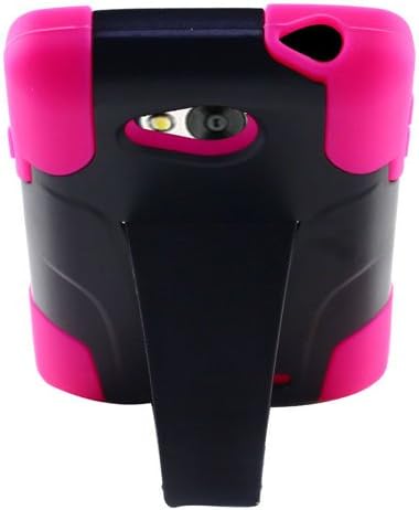 Allmet Multi Color LG Tribute Optimas F60 Heavy Duty Rugged Impact Hybrid Case Cover; Black Hard Shell fusion T-Stand case Case Cover Kickstand Protective Case for LG Tribute Optimas F60 (Work for Virgin Mobile,Boost Mobile,MetroPcs) (Pink)