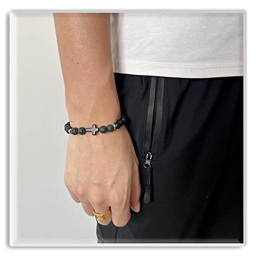 Image of Xusamss Fashion 8MM Matte Agate Beads Bracelet Cross Elastic Bracelet,7 1 /2 Wrist
