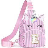 YOOLIFE Personalisierte Geschenk Einhorn Umhängetasche Mädchen, Geschenk Mädchen 3 4 5 6 7 8 9 10 11 12 13 Jahre, Buchstaben Umhängetasche Schultertasche Geldbörse für Tochter Schwester Nichte, Rosa E